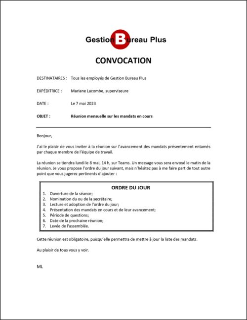 Avis de convocation